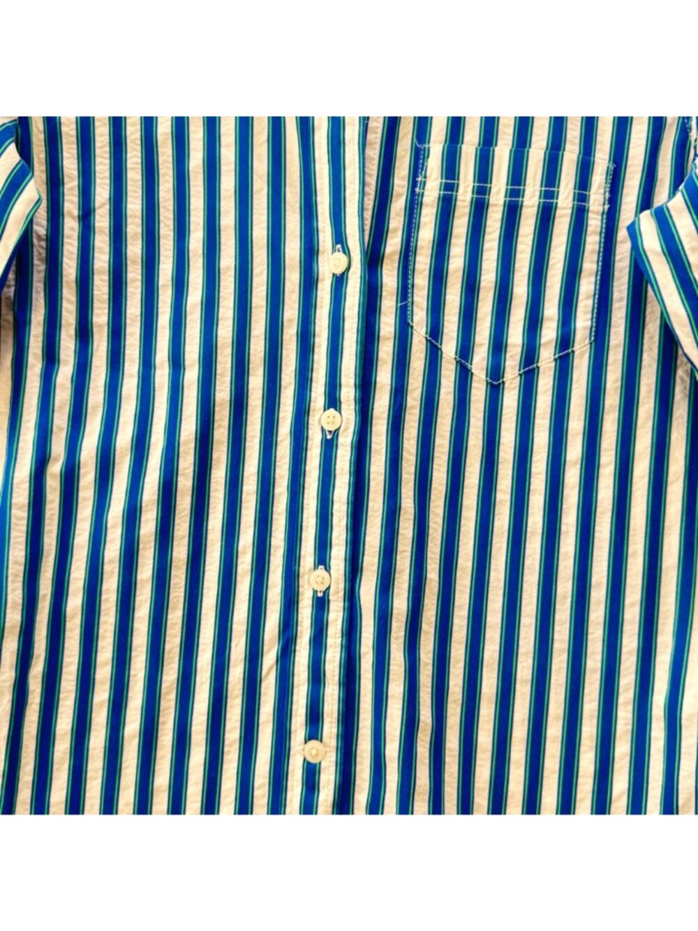 Y2K J. Crew Reimagined Blue Teal Striped Women's M Cotton Shirt Classic Preppy - Picture 7 of 13